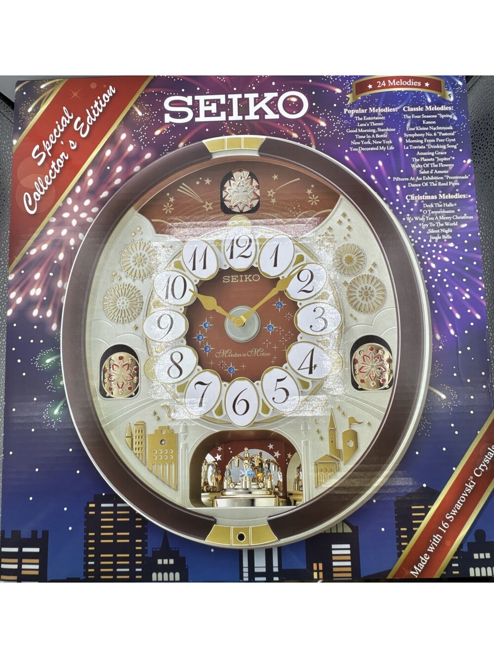 Seiko Melodies In Motion Special Collectors Clock Swarovski 24 Songs NOS NEW